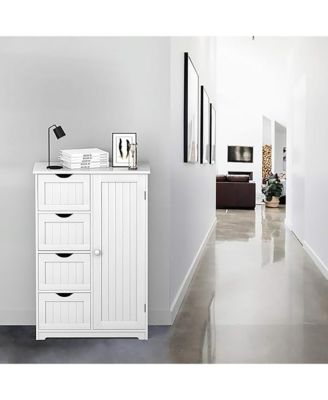 Bathroom Floor Cabinet Storage Organizer Cupboard w/ 4 Drawers Adjustable Shelf