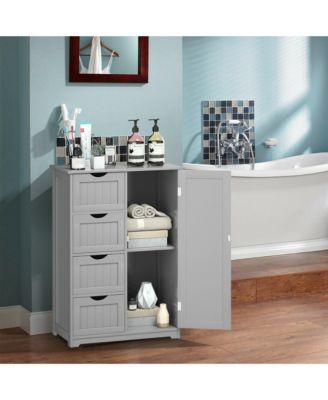 Bathroom Floor Cabinet Storage Organizer Cupboard w/ 4 Drawers Adjustable Shelf