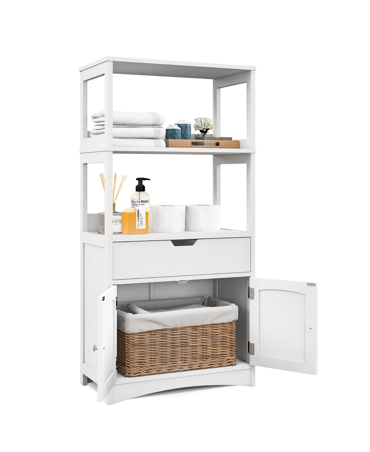 Bathroom Storage Cabinet w/Drawer Shelf Cupboard Floor Cabinet - White