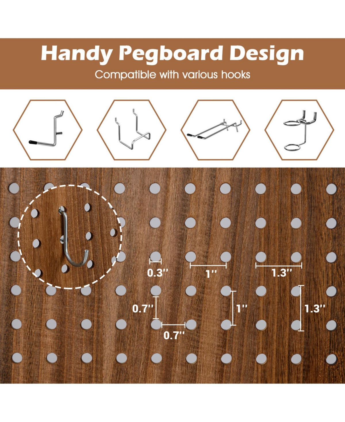 Pegboard Display with 360° Metal Hinges and Solid Wood Frame-4 Panel