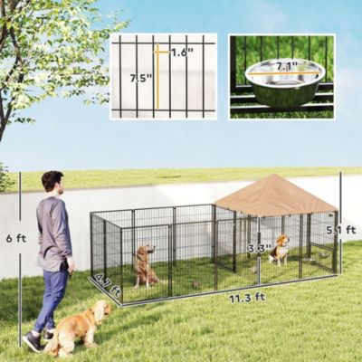 Dog Kennel Outside with Rotating & Adjustable Height Bowls