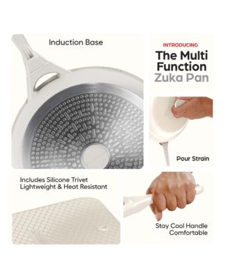 Zuka Ceramic 1.25 Qt. Ceramic 10 in 1 Nonstick Multi-Functional Saute Pan with Lid, Nylon Spoon