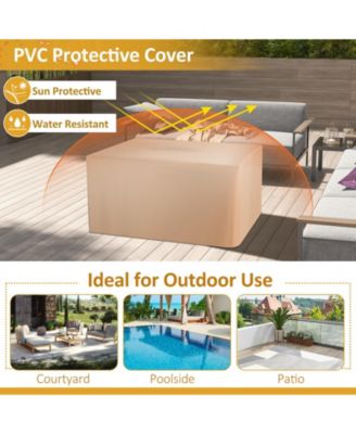 Rattan Wicker Propane Fire Pit Table with Rain Cover and Lava Rock