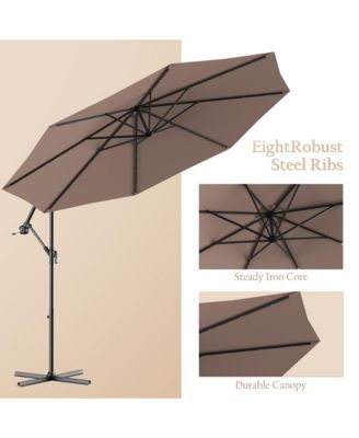 10Ft Patio Solar LED Outdoor Offset Hanging Umbrella w/ 24
