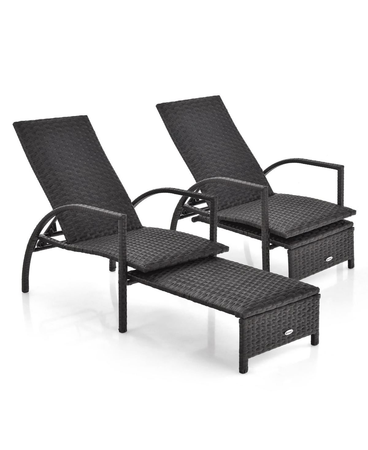 Patio Chaise Lounge Outdoor Rattan Lounge Chair with Retractable Ottoman