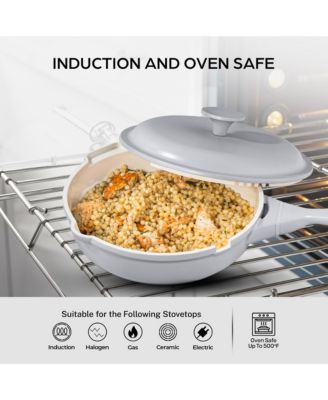 Zuka Everyday Pan 4.25 Qt. Ceramic 10 in 1 Nonstick Multi-Functional Saute Pan with Lid, Nylon Spoon, & Steamer Basket