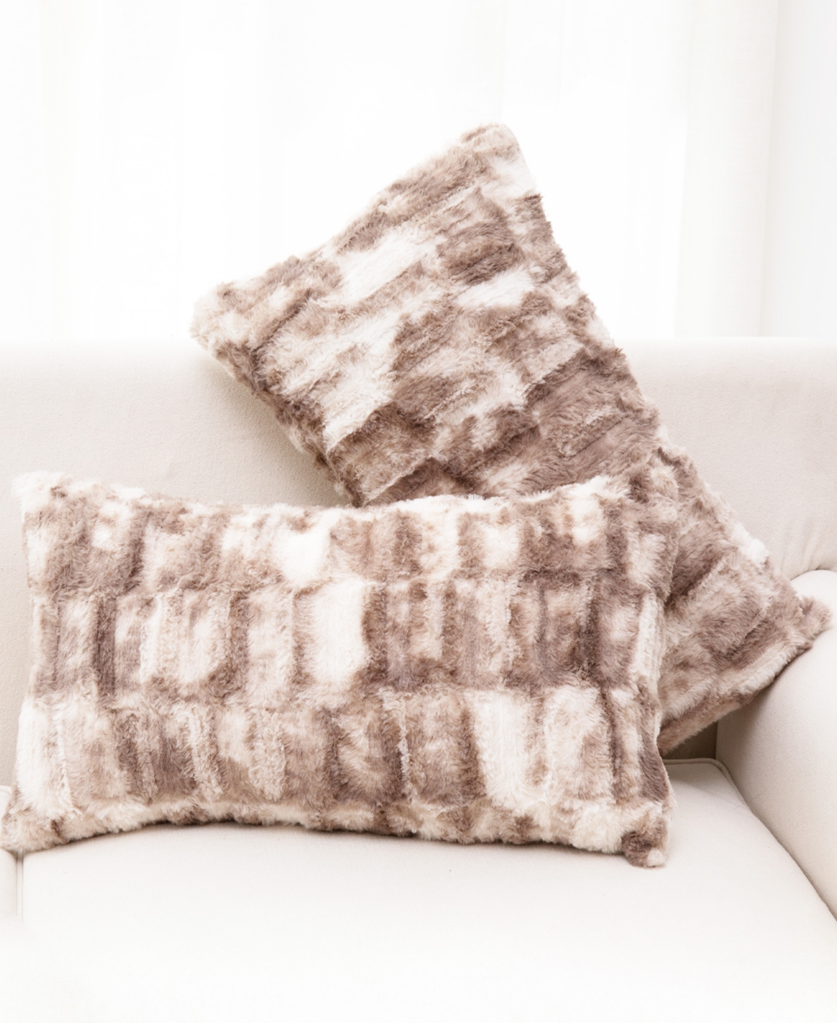 Cheer Collection Decorative Faux Fur Pillow Set, 12" X 20" In Neutral