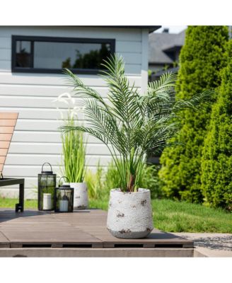 Rustic Off White with Brown Accents 12.2-Inch Tall Round MgO Planter