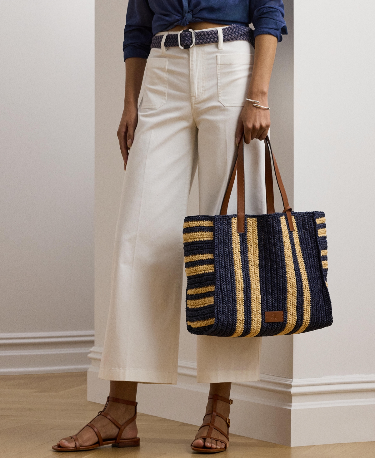 Ralph Lauren Striped Woven Straw Extra Large Wilow Tote Bag