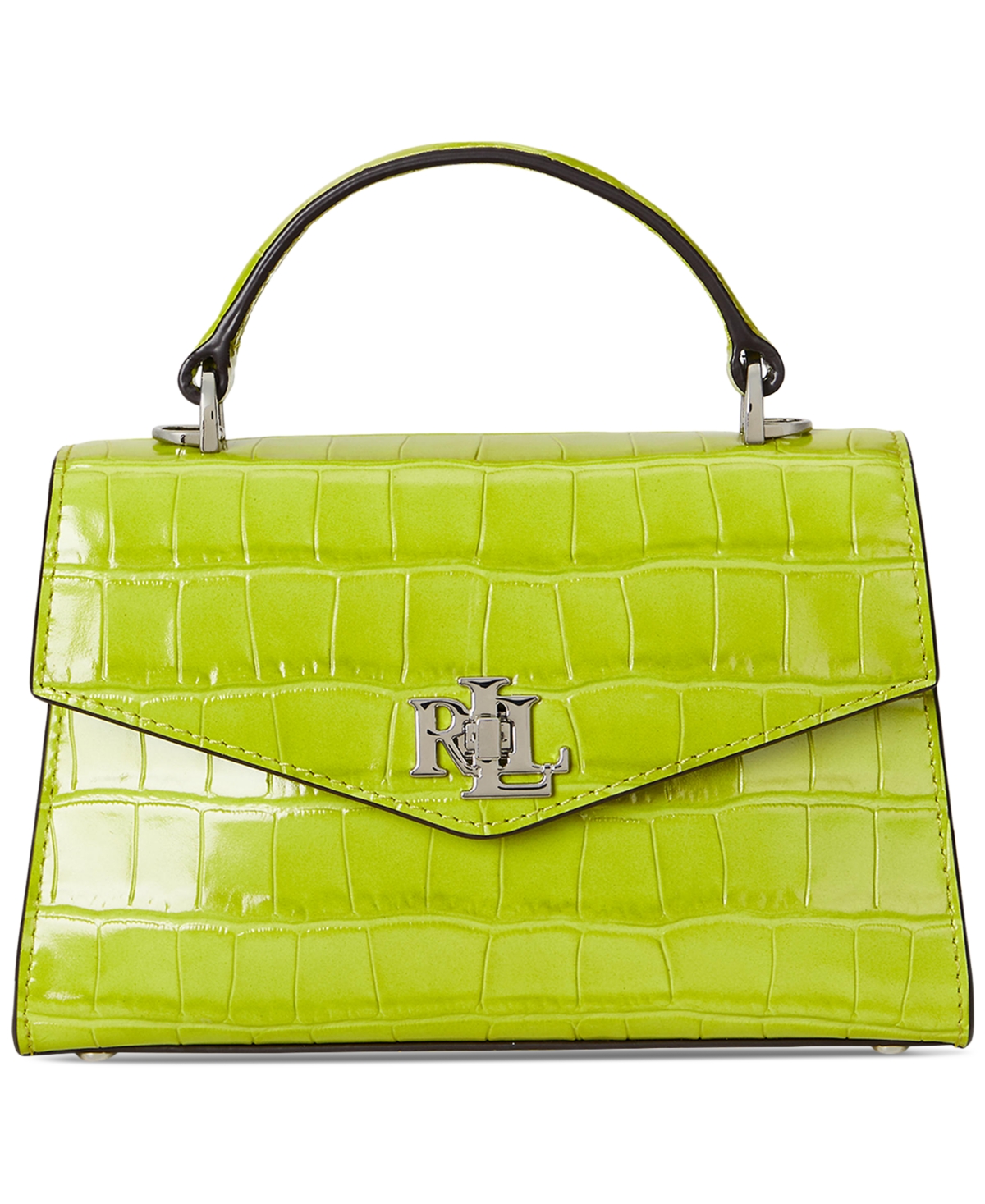 Ralph Lauren Crocodile-embossed Leather Small Farrah Satchel In Green
