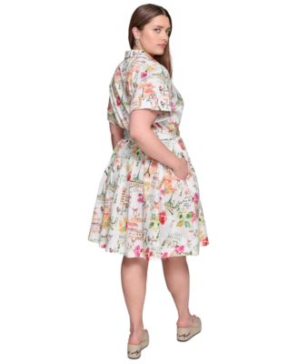 Plus Size Conversational Belted Shirtdress