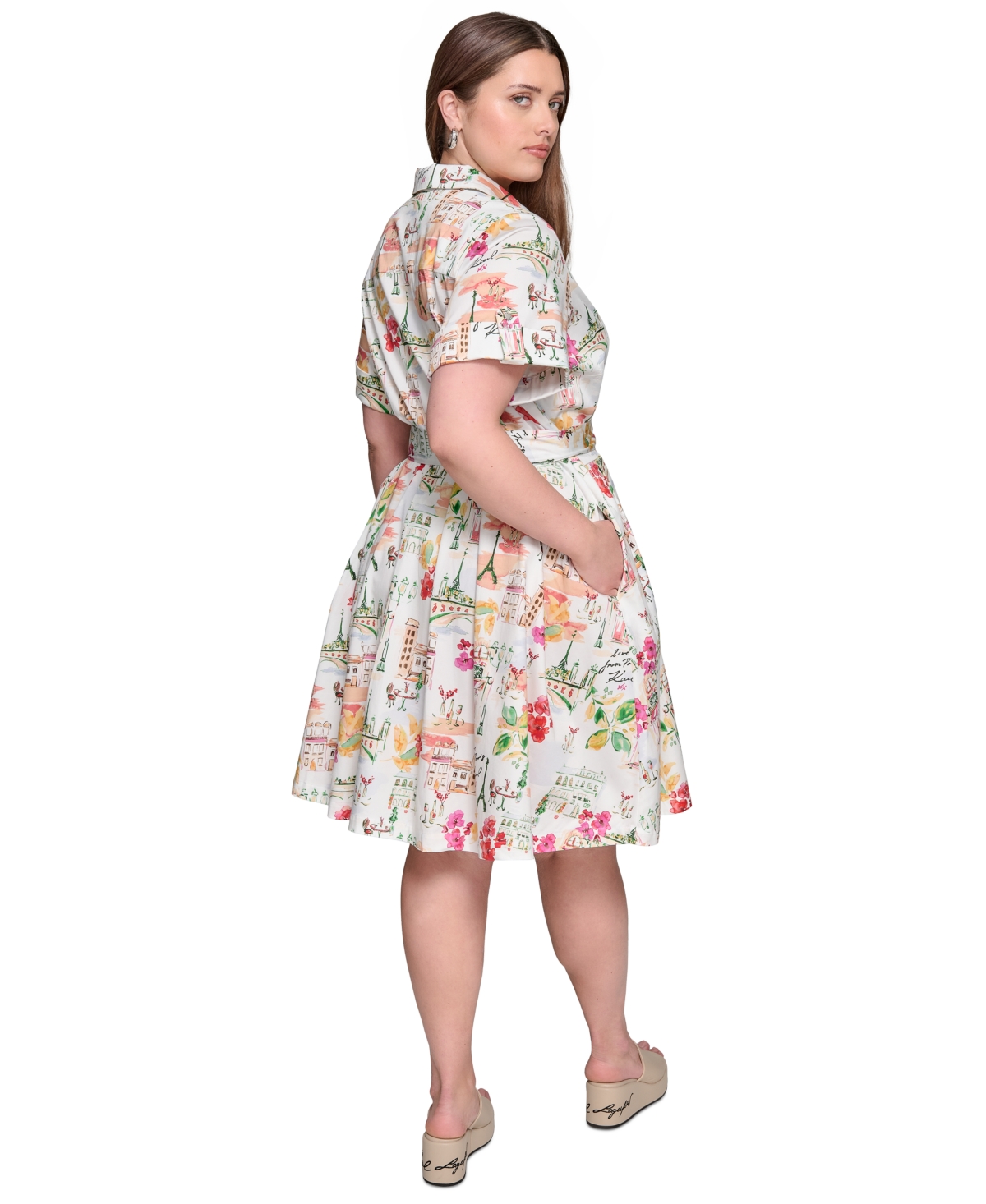 Karl Lagerfeld Plus Size Conversational Belted Shirtdress In Multi