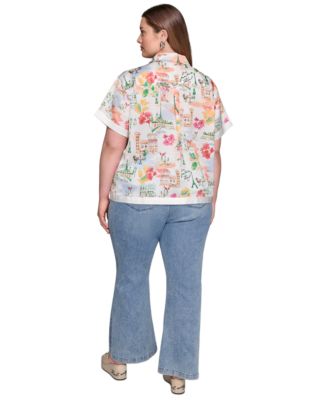 Plus Size Paris Printed Camp Shirt