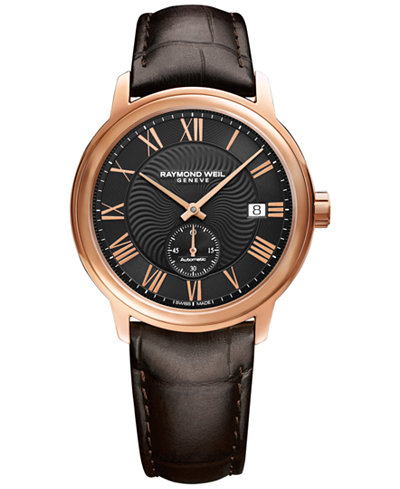 RAYMOND WEIL Men's Swiss Automatic Maestro Brown Leather Strap Watch 40mm 2238-PC5-00209