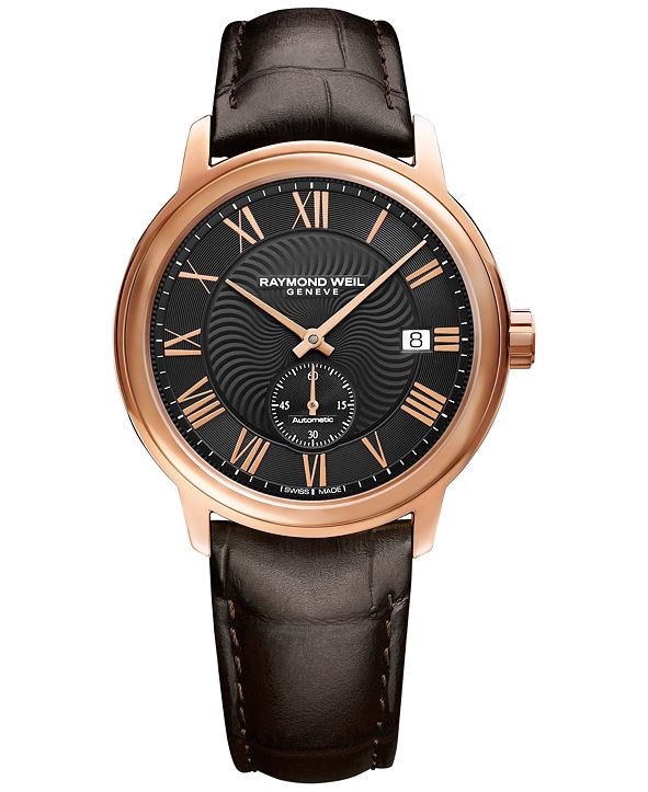 Raymond Weil Men's Swiss Automatic Maestro Brown Leather Strap Watch ...