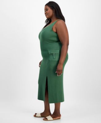 Trendy Plus Size Cargo Pocket Sleeveless Midi Dress