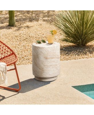 Travertine-Style Round Textured MgO Side Table