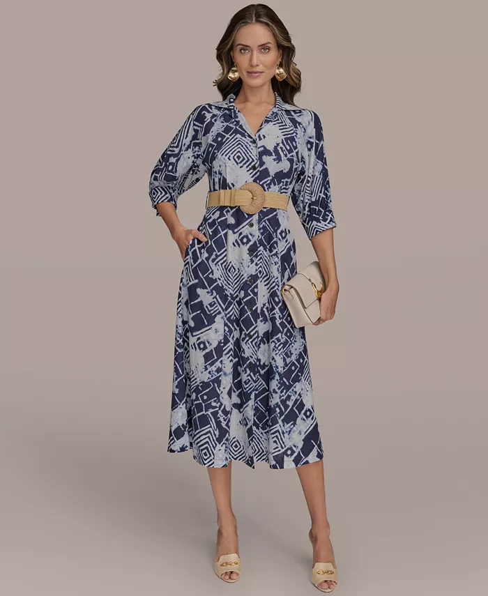 Women's Belted Midi Shirt Dress