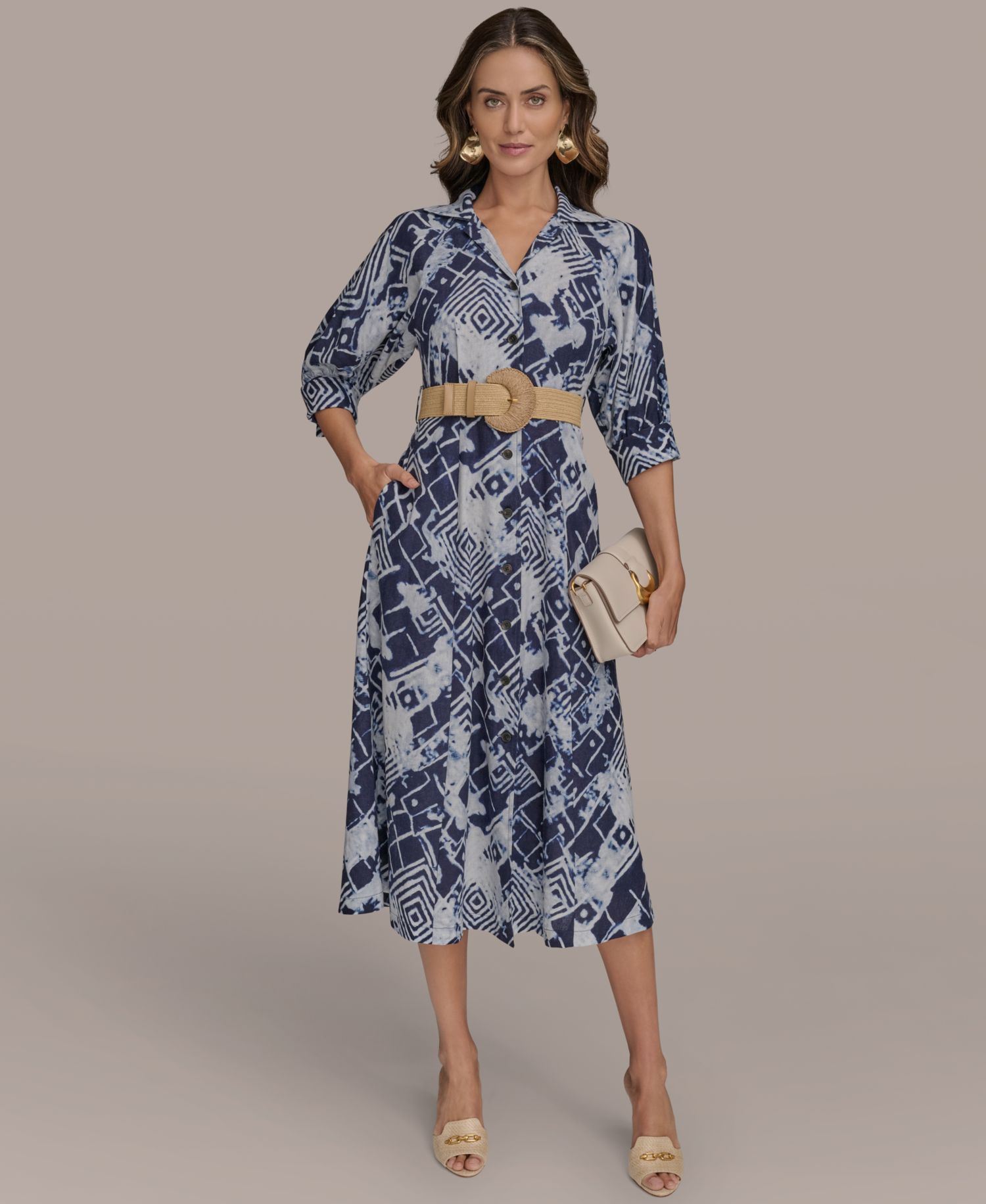 Women's Belted Midi Shirt Dress
