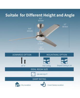 All Seasons 52" Ceiling Fan with Light, Quiet, Alexa/Google, 3 Color LED Lights, Reversible