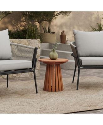 Outdoor Side Table, 17'' Natural Solid Wood Round Accent End Table, Modern Coffee Porch Tables for Indoor Outdoor, Plant Stand for Patio Garden Backyard