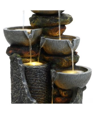 Gray 4-Bowl and 5-Tier 2.1-Feet Tall Outdoor Polyresin Fountain with Lights