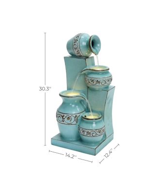 Light Blue 4-Tier Ornate Jugs 2.5-Feet Tall Outdoor Polyresin Fountain with Lights