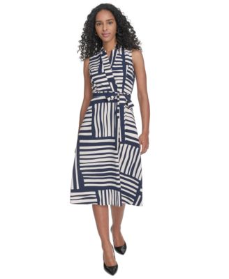 Calvin Klein - Women's Abstract Striped A-Line Dress