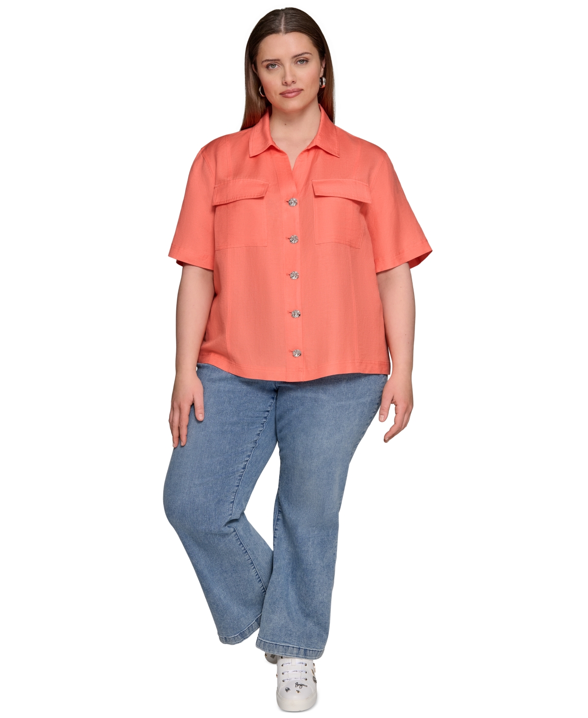 Shop Karl Lagerfeld Plus Size Short-sleeve Shirt Jacket