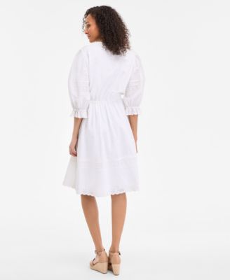 Women's 3/4 Sleeve Eyelet Cotton Dress, Exclusively at Macy's