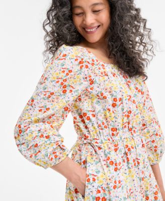 Women's Printed Lurex Square-Neck Dress, Exclusively at Macy's