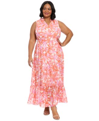 London Times - Plus Size Floral V-Neck Sleeveless Maxi Dress