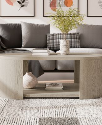 18" Oak Rubberwood Rosin Oval Modern Coffee Table