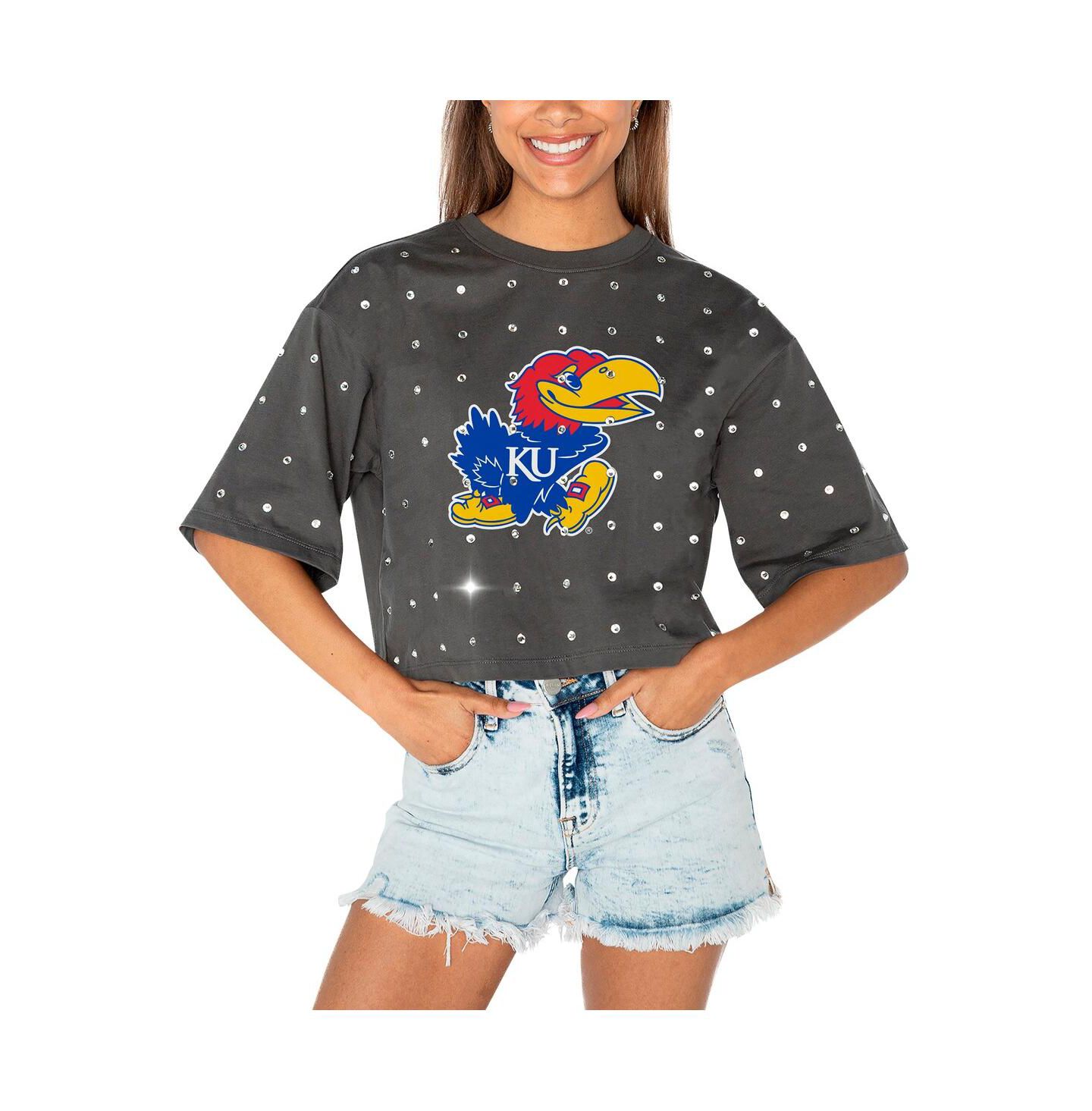 Женская футболка Gameday Couture Gray Kansas Jayhawks Go Time Rhinestone Crop — фото 1