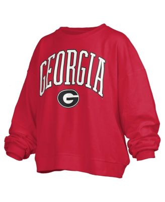 Women's&nbsp;Red Georgia Bulldogs Janise Arch Over Logo Waist Length Oversized Pullover Sweatshirt