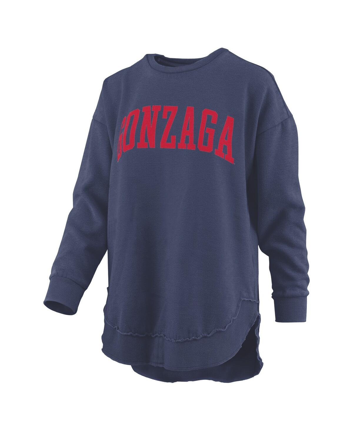 PRESSBOX WOMEN'SÂ NAVY GONZAGA BULLDOGS MELANGE PONCHO VINTAGE FLEECE LONG SLEEVE PULLOVER SWEATSHIRT 