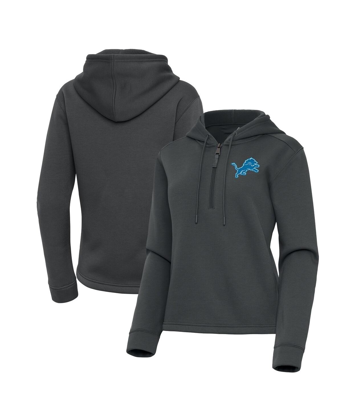Antigua Women's Pewter Detroit Lions Contemporary Quarter-zip Hoodie In Gray