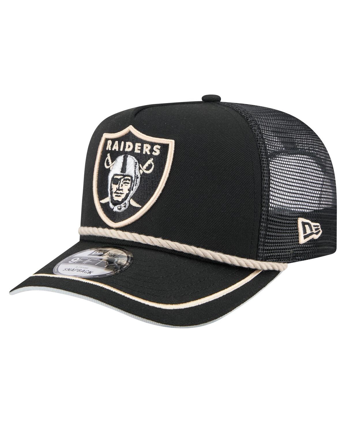 NEW ERA MEN'S BLACK LAS VEGAS RAIDERS VINTAGE TEAM ROPE A-FRAME TRUCKER 9FIFTY SNAPBACK HAT 