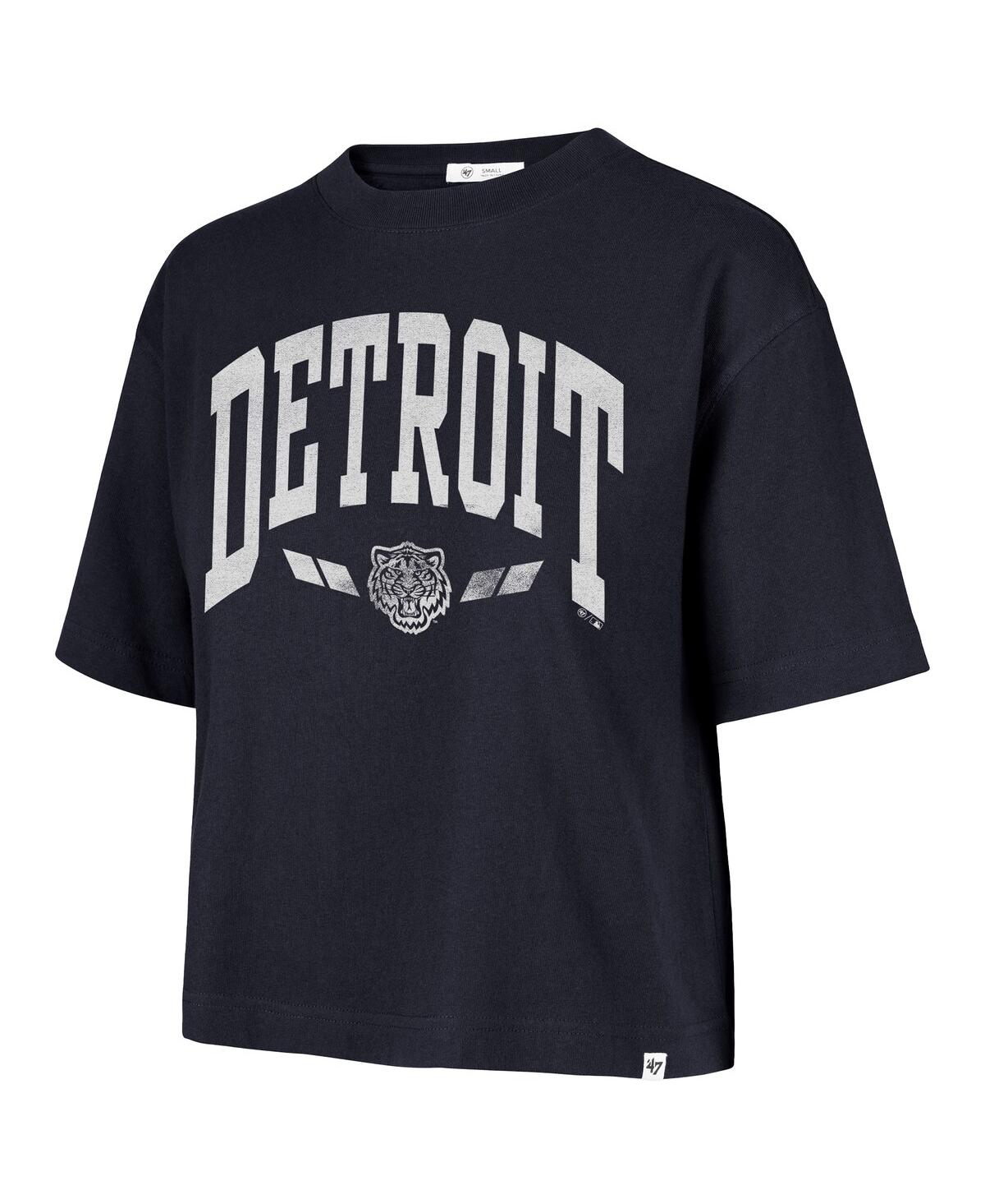 47 BRAND WOMEN'S NAVY DETROIT TIGERS CITY CONNECT SHALE DROP SHOULDER CROPPED T-SHIRT