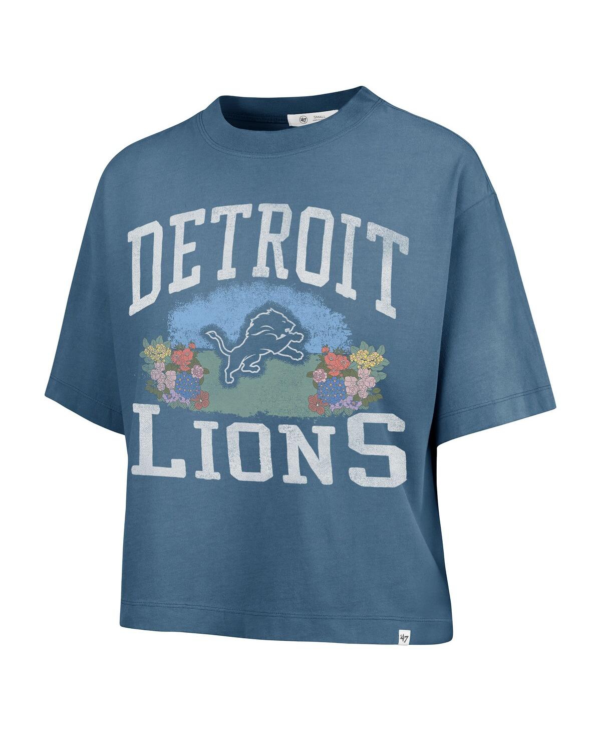 47 BRAND WOMEN'S MINERAL BLUE DETROIT LIONS FLORENTINA MONTAUK CROPPED T-SHIRT 
