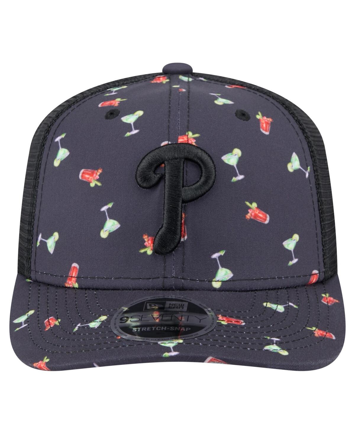 NEW ERA MEN'S BLACK PHILADELPHIA PHILLIES ADVENTURE DRINKS PATTERN 9SEVENTY STRETCH-SNAP HAT 