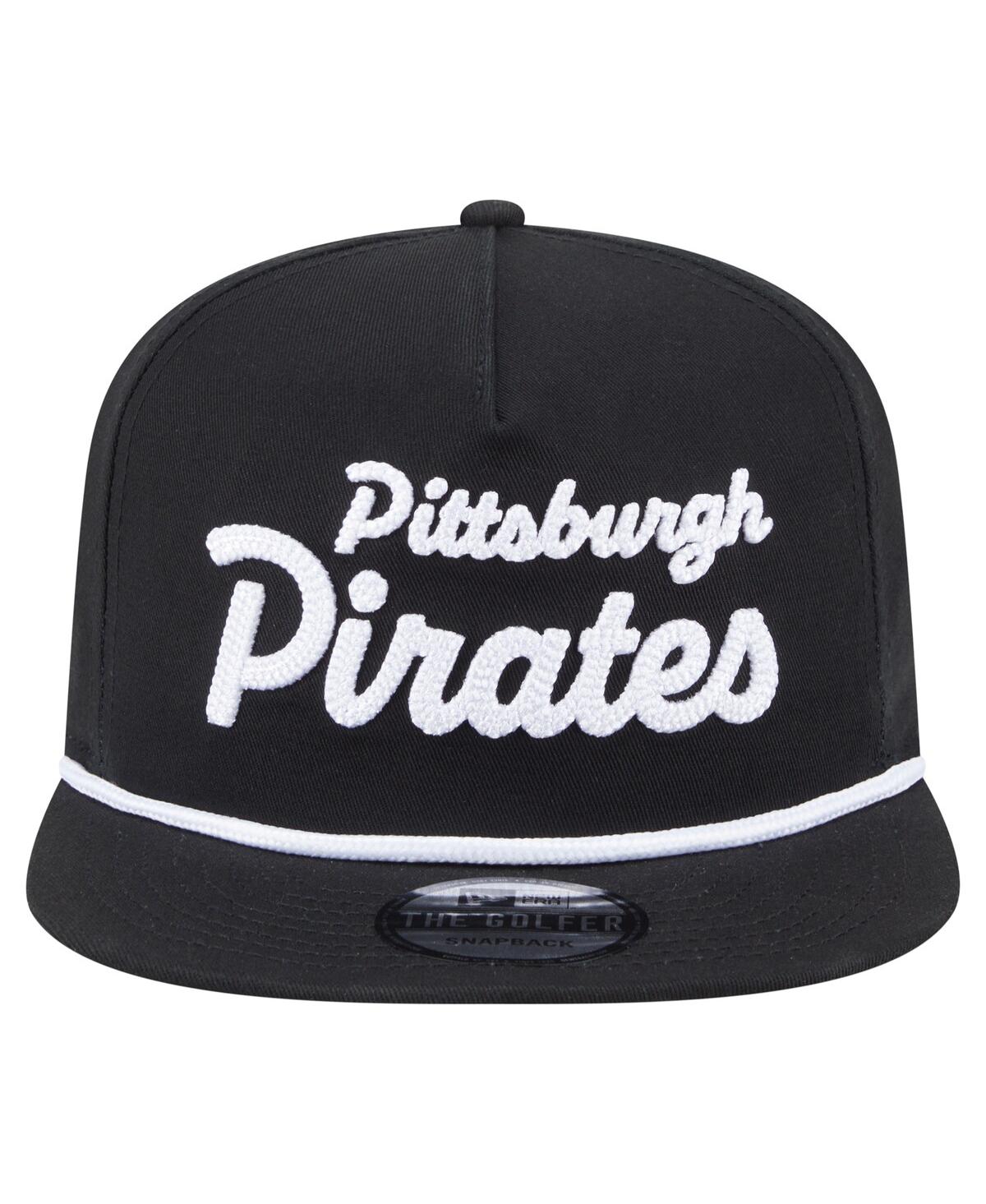 NEW ERA MEN'S BLACK PITTSBURGH PIRATES TEAM TEXT GOLFER SNAPBACK HAT 