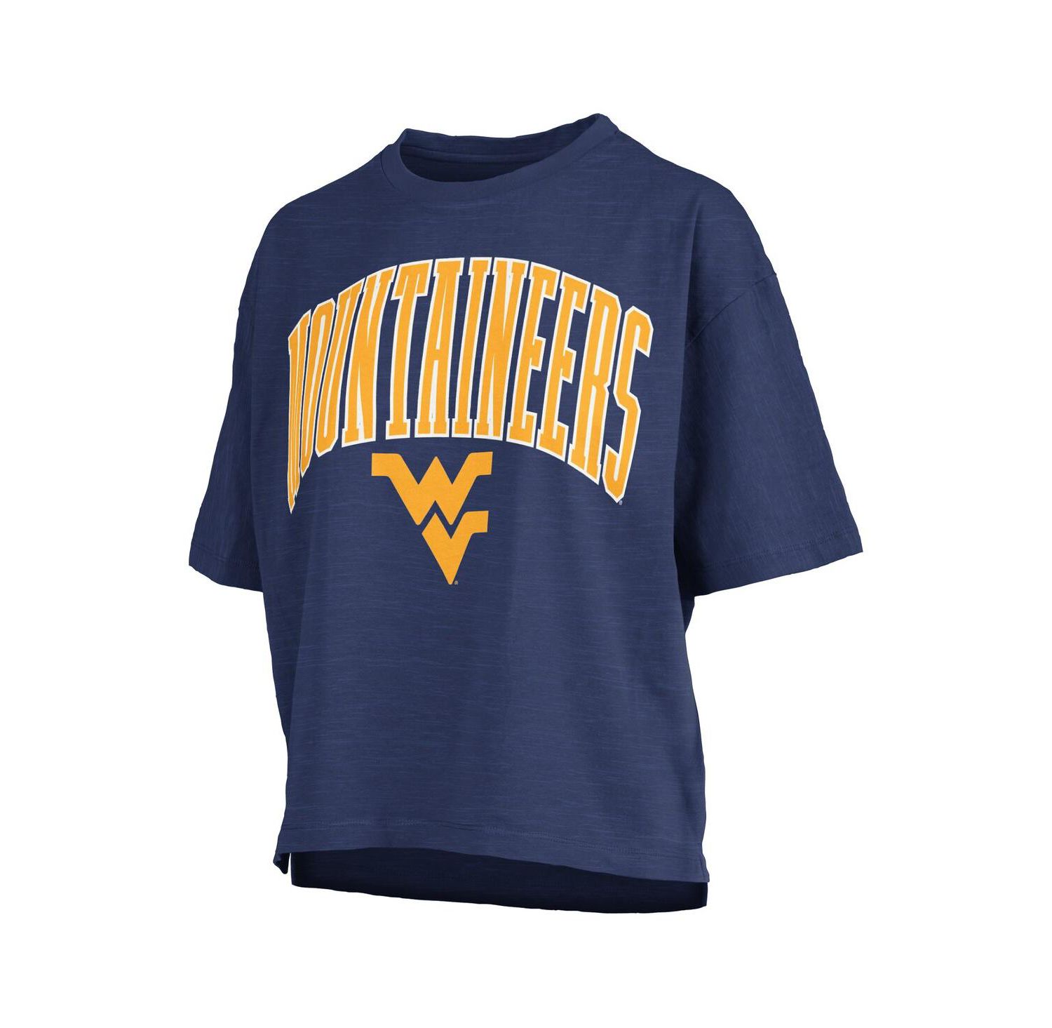 Women's Navy West Virginia Mountaineers Nelson Arch Over Logo Waist Length Oversized Slub T-Shirt