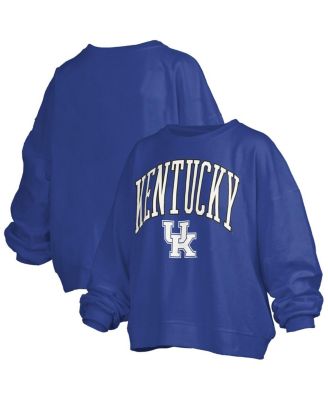 Pressbox - Women's&nbsp;Royal Kentucky Wildcats Janise Arch Over Logo Waist Length Oversized Pullover Sweatshirt