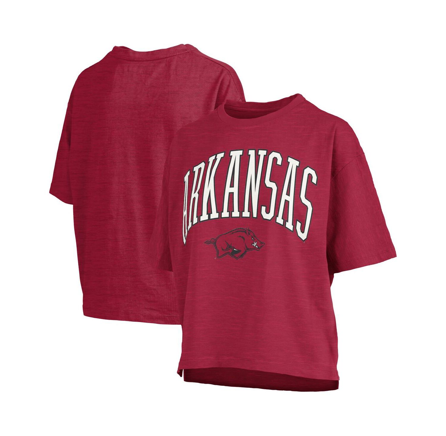 Women's Cardinal Arkansas Razorbacks Nelson Arch Over Logo Waist Length Oversized Slub T-Shirt
