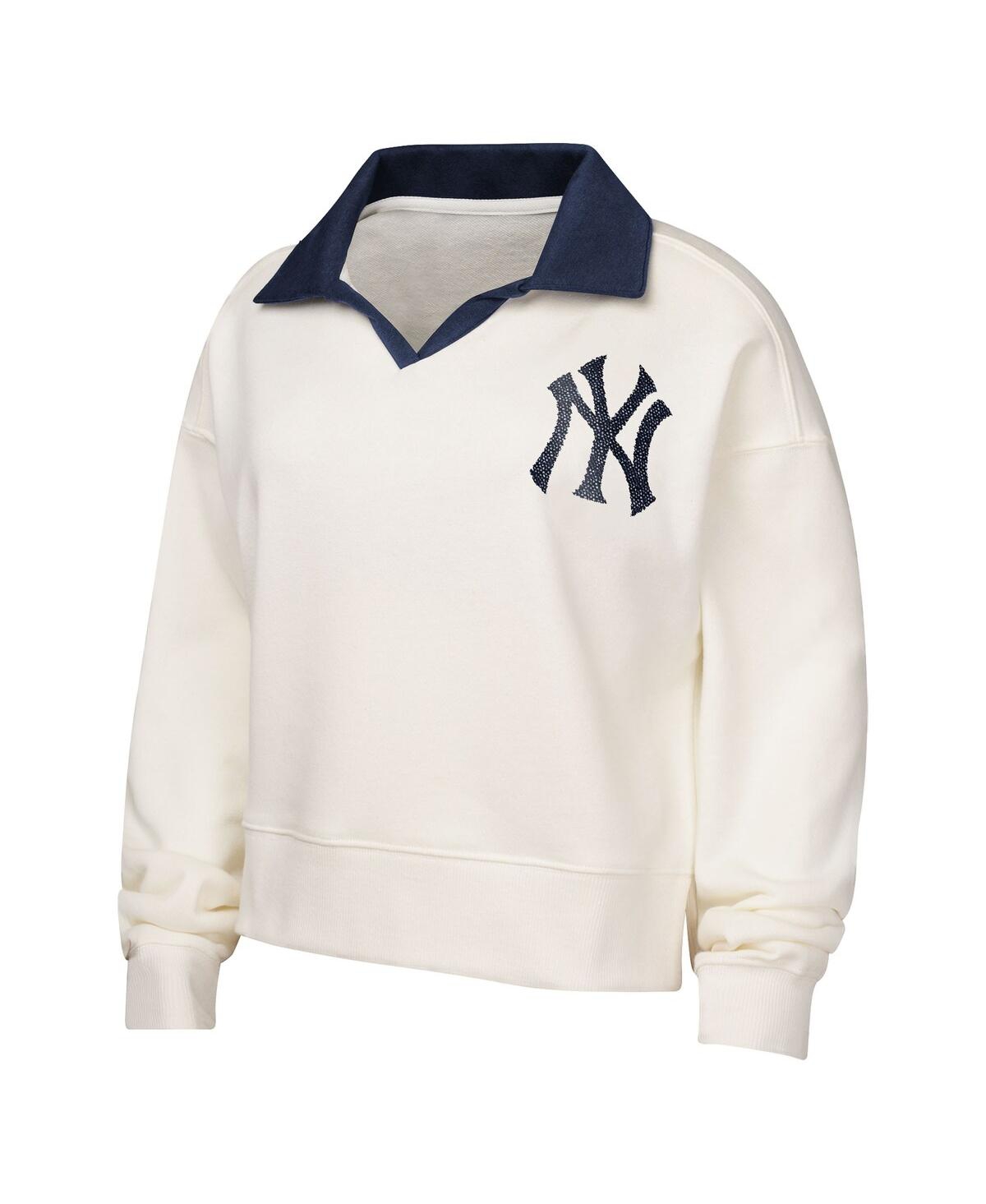 Outerstuff Girls Youth White New York Yankees Ballpark Hit Collared V-neck Pullover Sweatshirt In White