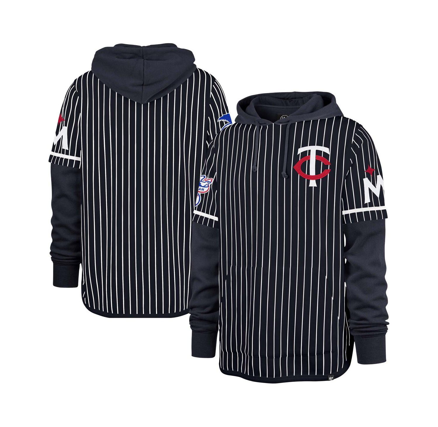 Men's Navy Minnesota Twins Pinstripe Double Header Pullover Hoodie