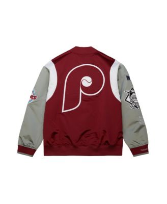 Men's Burgundy/Gray Philadelphia Phillies Cooperstown Collection Team Origins Satin Full-Snap Jacket