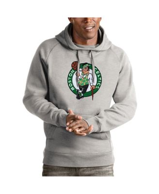 Antigua - Men's Heathered Gray Boston Celtics Logo Victory Pullover Hoodie