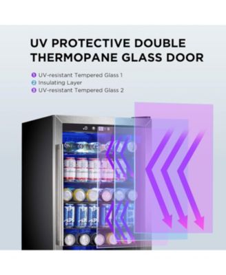 Wine Cooler 37 Bottle Freestanding Fridge with Stainless Steel Reversible Glass Door, 145 Can Beverage Refrigerator Quiet Compressor for Home Kitchen Bar, 4.5 Cu.ft Silver